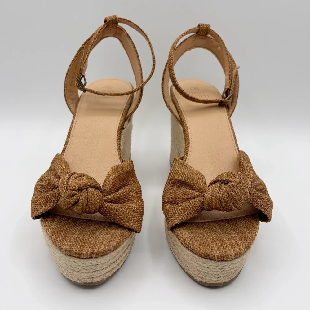 Oasis Society Mackenzie Espadrille Wedge Sandal Sz 9 Platform Ankle Strap Raffia
